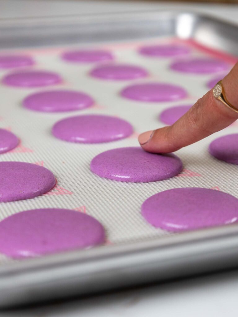 image of rested french macaron shell that's ready to be baked