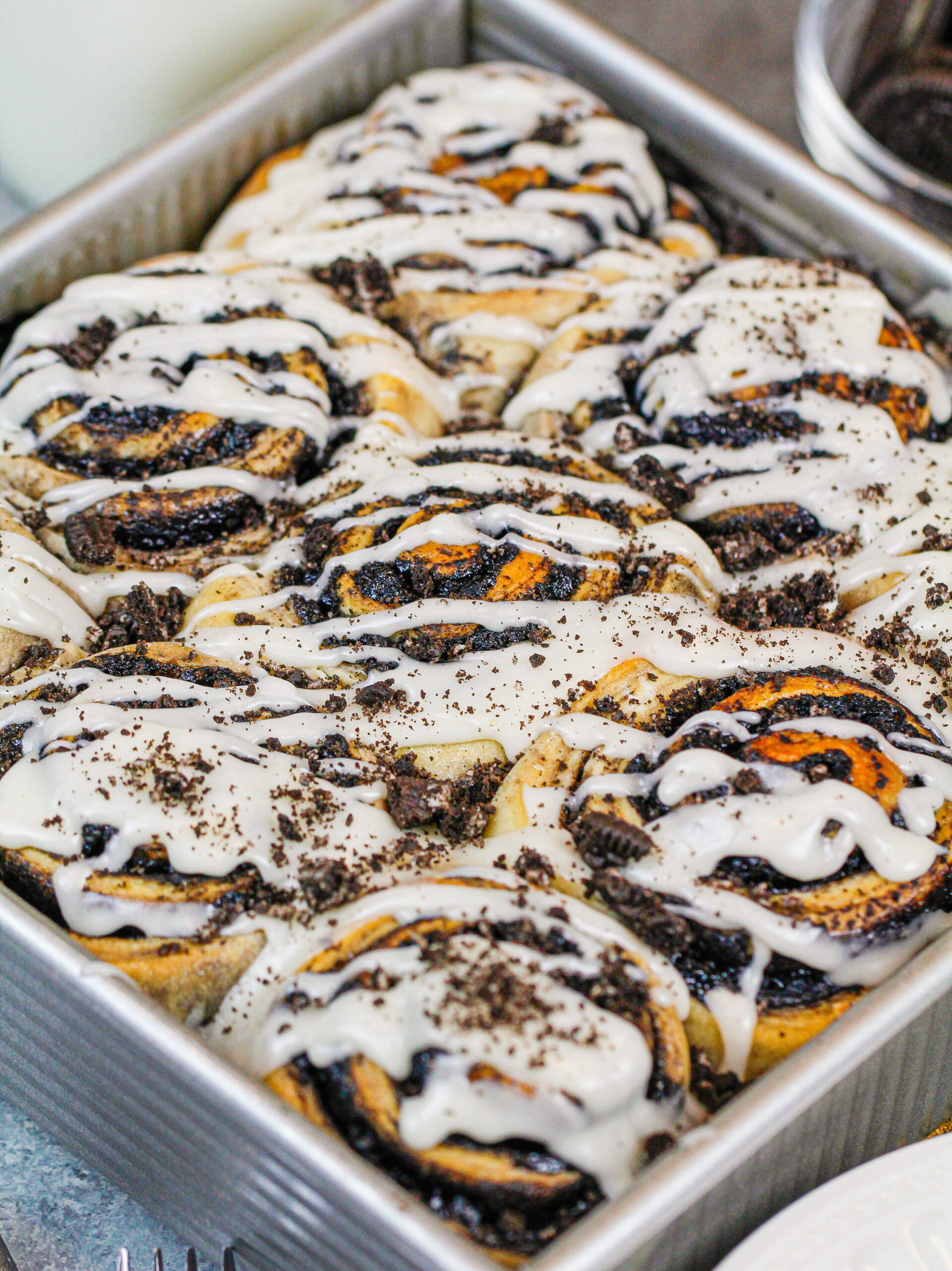 image of oreo cinnamon rolls baked and ready to be eaten