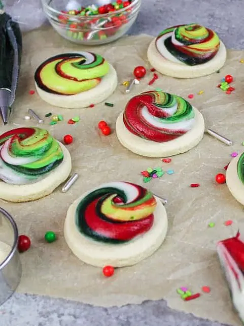 image of christmas sugar cookies decorated with buttercream