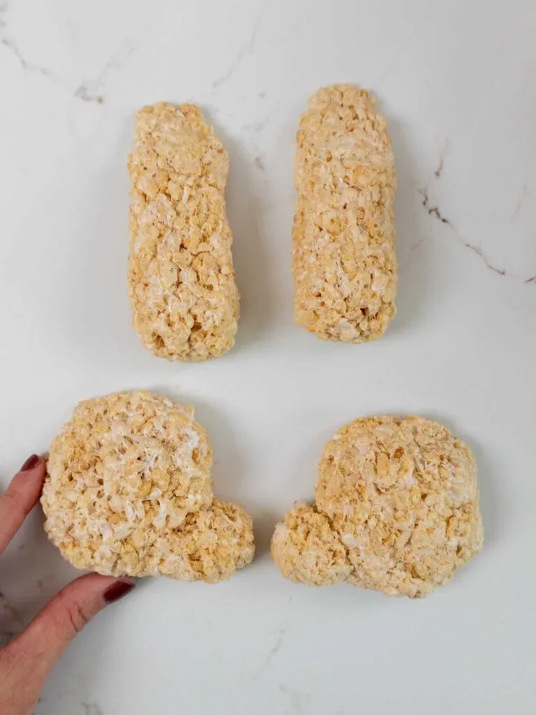 image of rice krispie legs that have been made for a lion cake