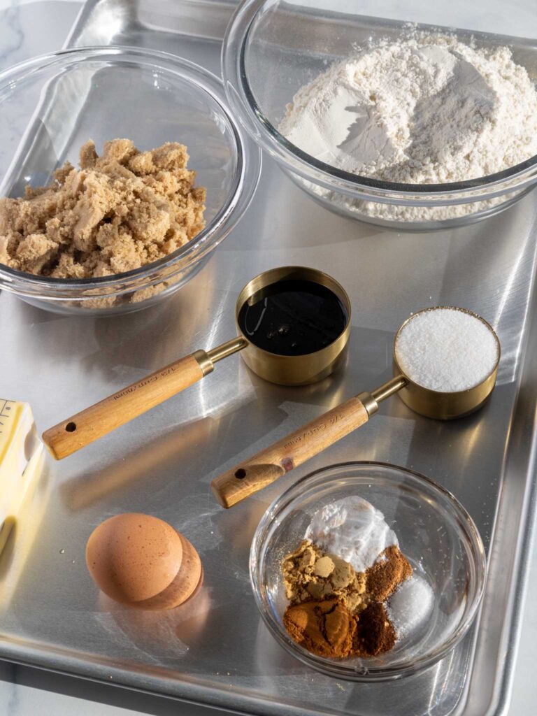  image of ingredients laid out to make gingerbread reindeer cookies