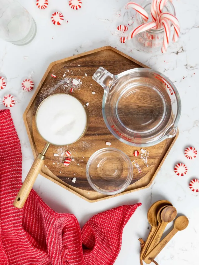 image of ingredients laid out to make peppermint simple syrup