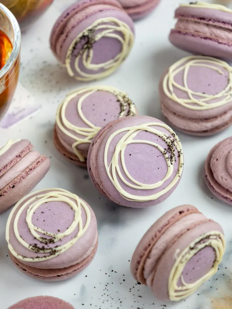 image of earl grey macarons that have been filled with earl grey buttercream