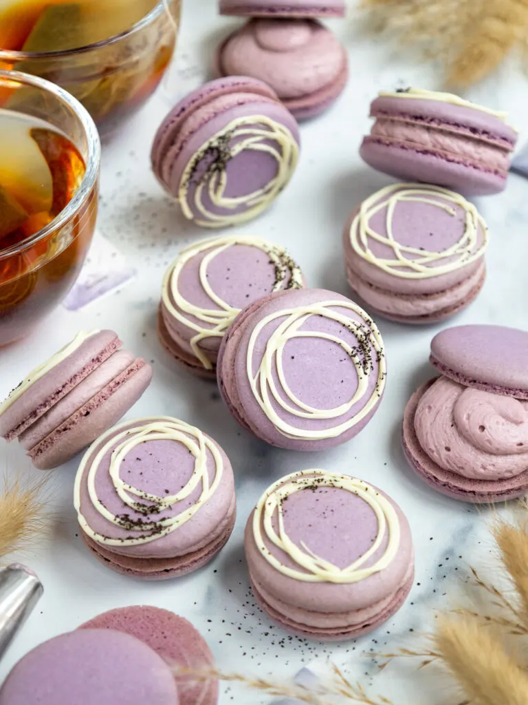 image of earl grey macarons that have been filled with earl grey buttercream