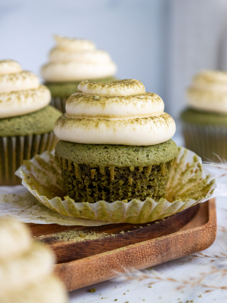 image of a matcha cupcake that's been unwrapped