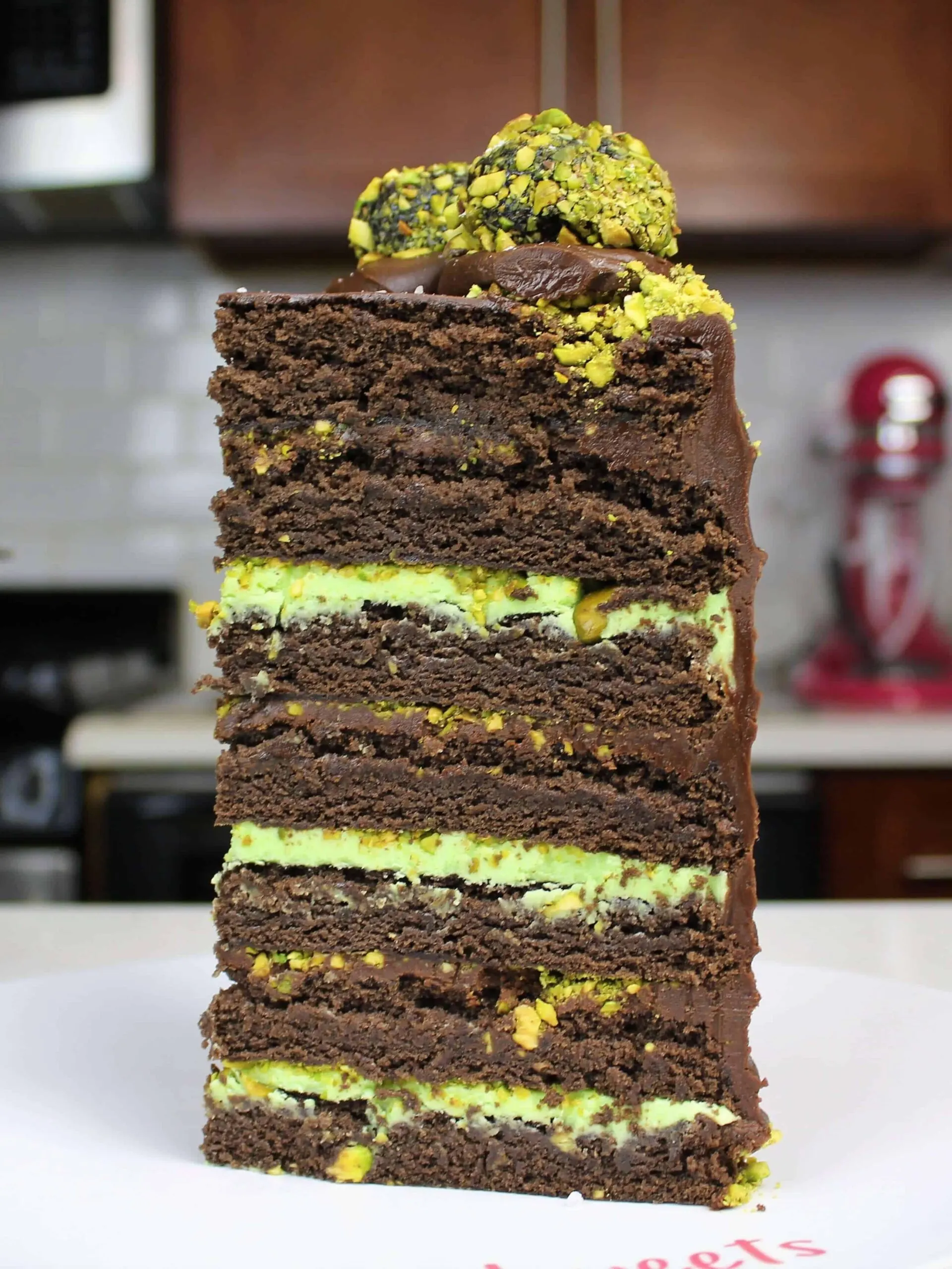image of a slice of chocolate pistachio cake