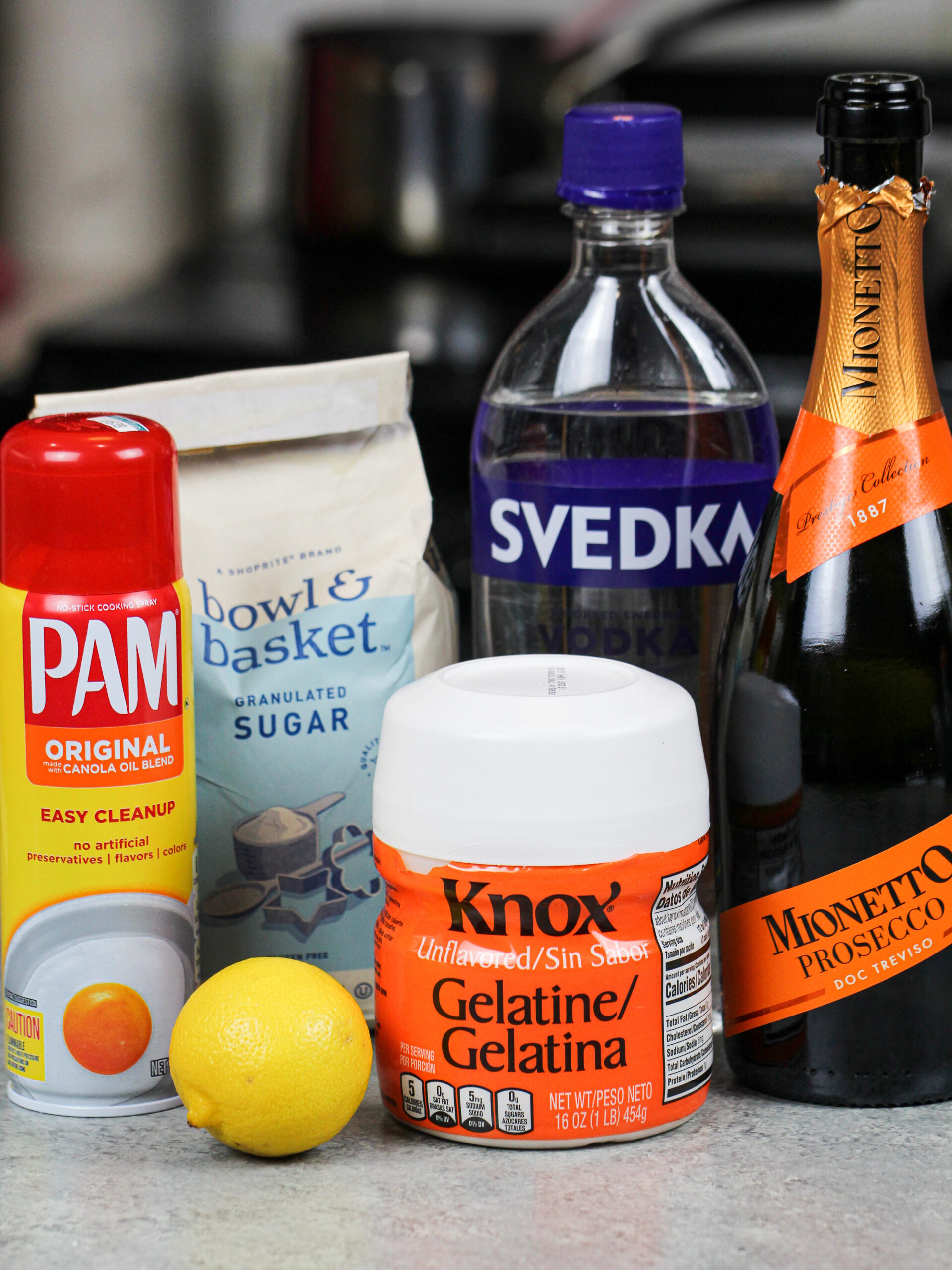 ingredients laid out to make champagne jello shots