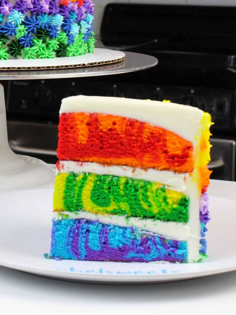 Rainbow Marble Cake With Homemade Buttercream Frosting