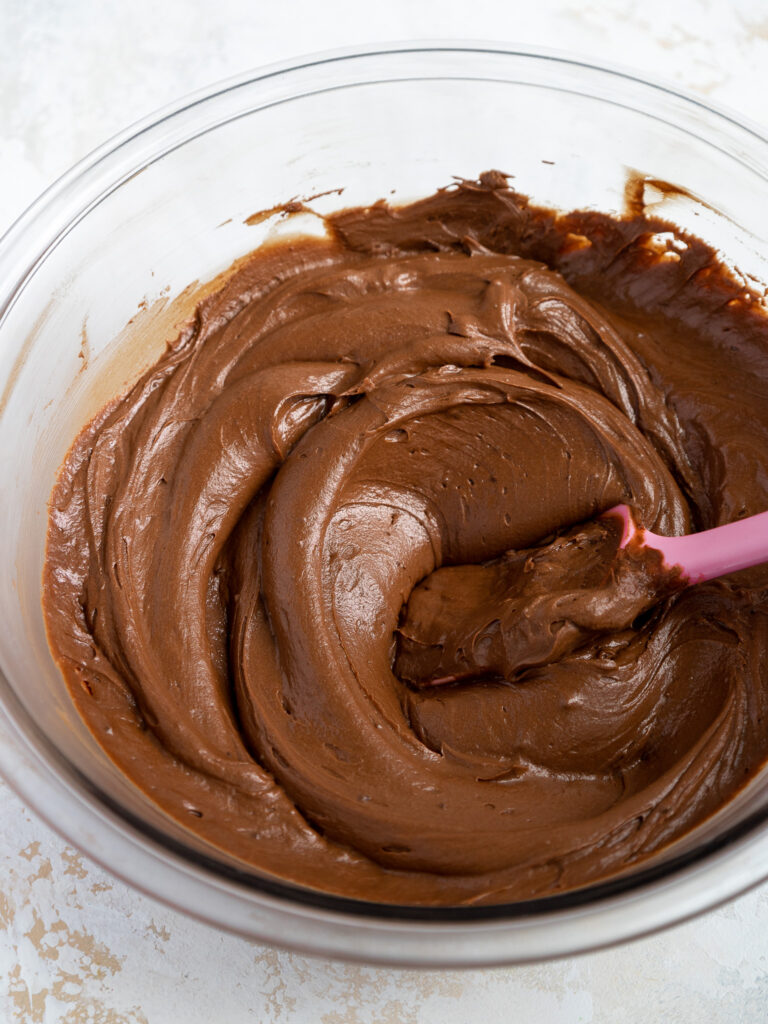 image of decadent dark chocolate buttercream in a bowl