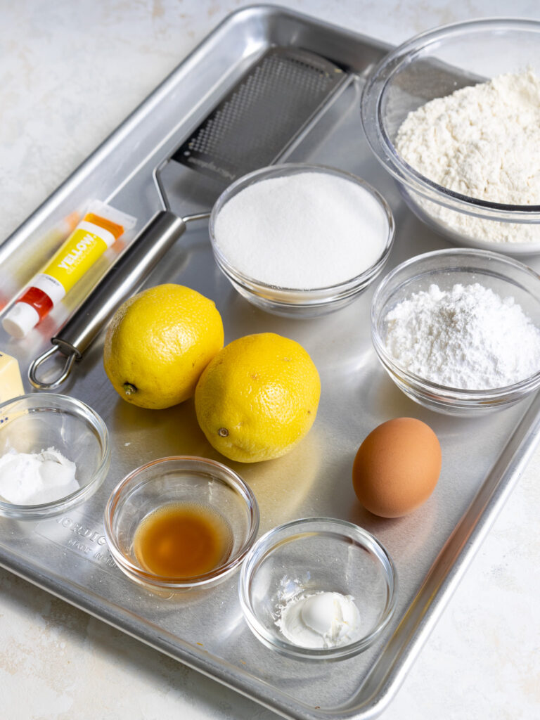 image of ingredients laid out to make lemon crinkle cookies