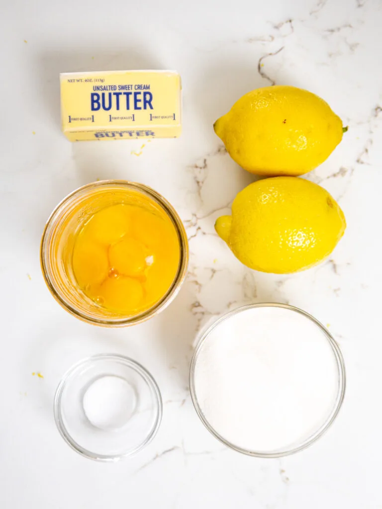 image of ingredients laid out to make lemon curd