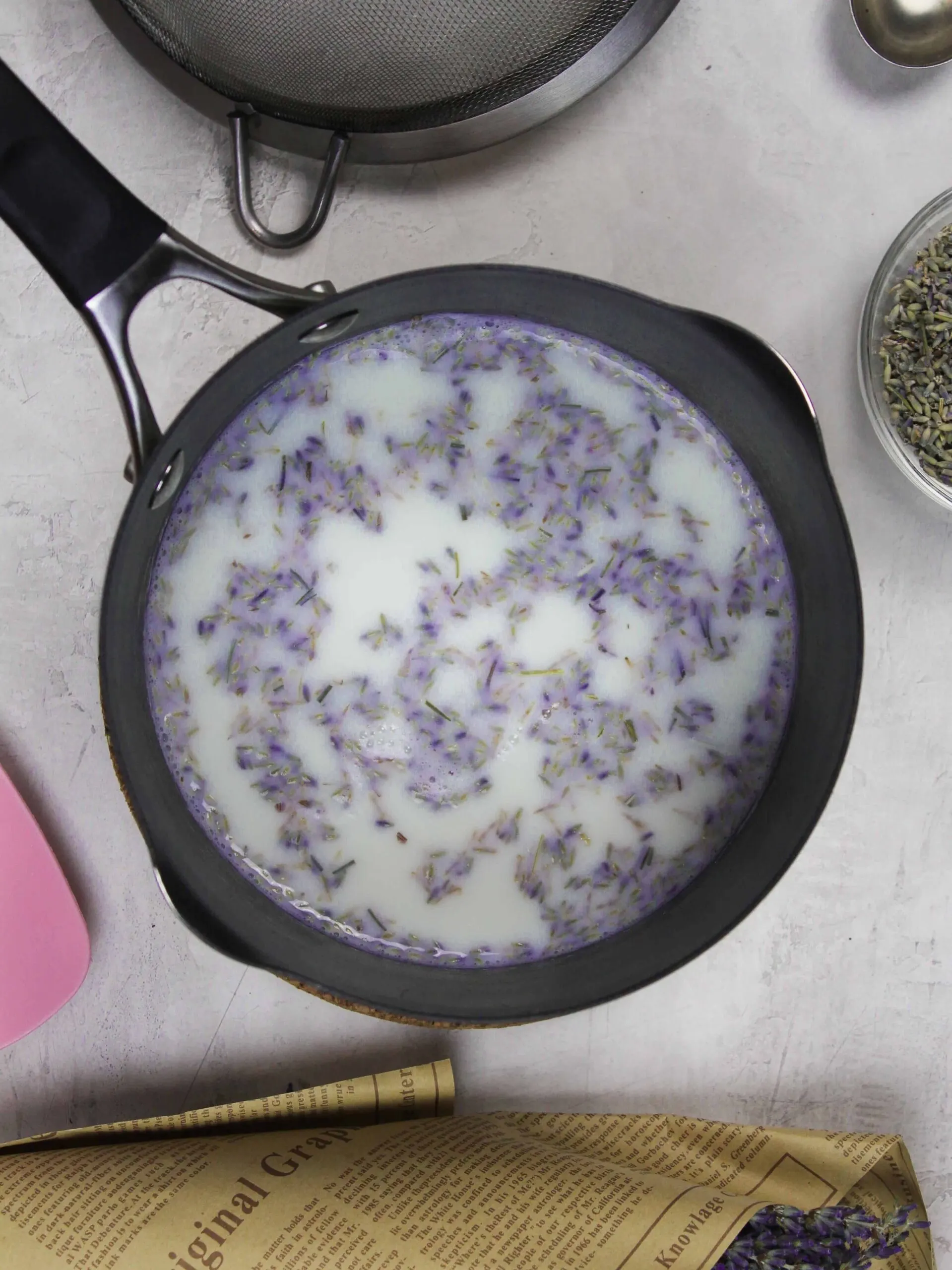 image of lavender milk being made to make lavender buttercream