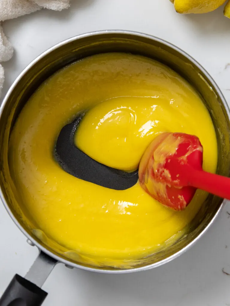 image of butter that's been mixed into hot lemon curd