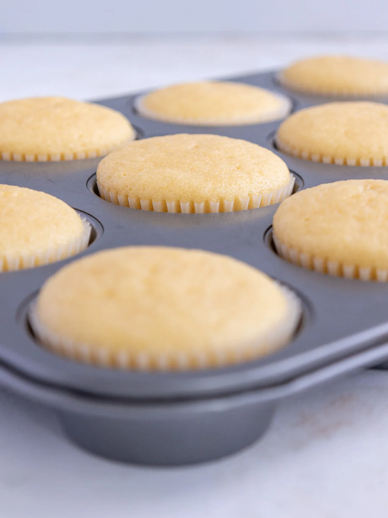 image of vanilla cupcakes that have been baked and are cooling in the pan