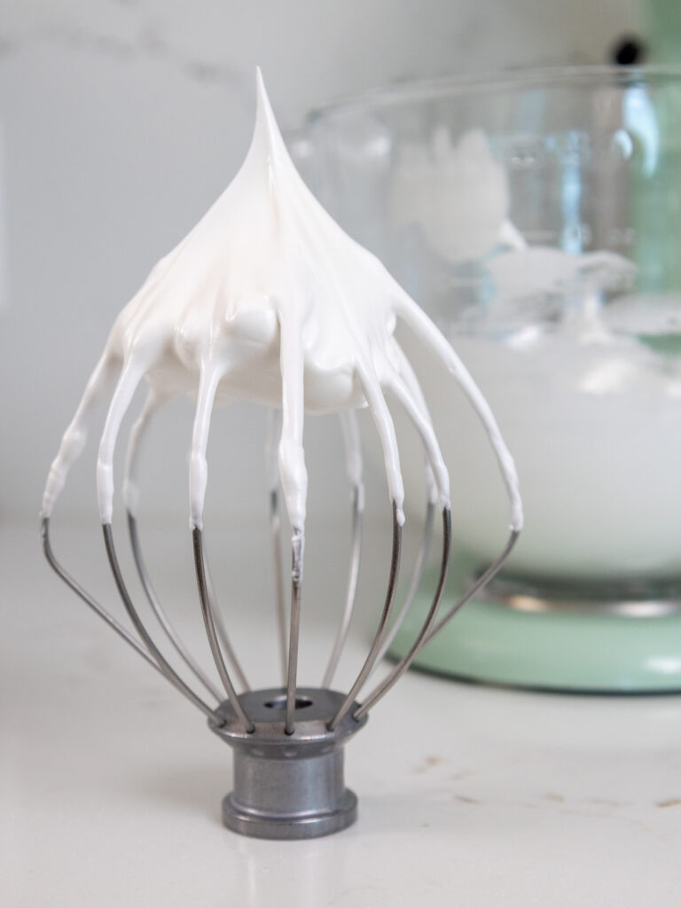 image of french meringue that's been beaten until it has stiff peaks