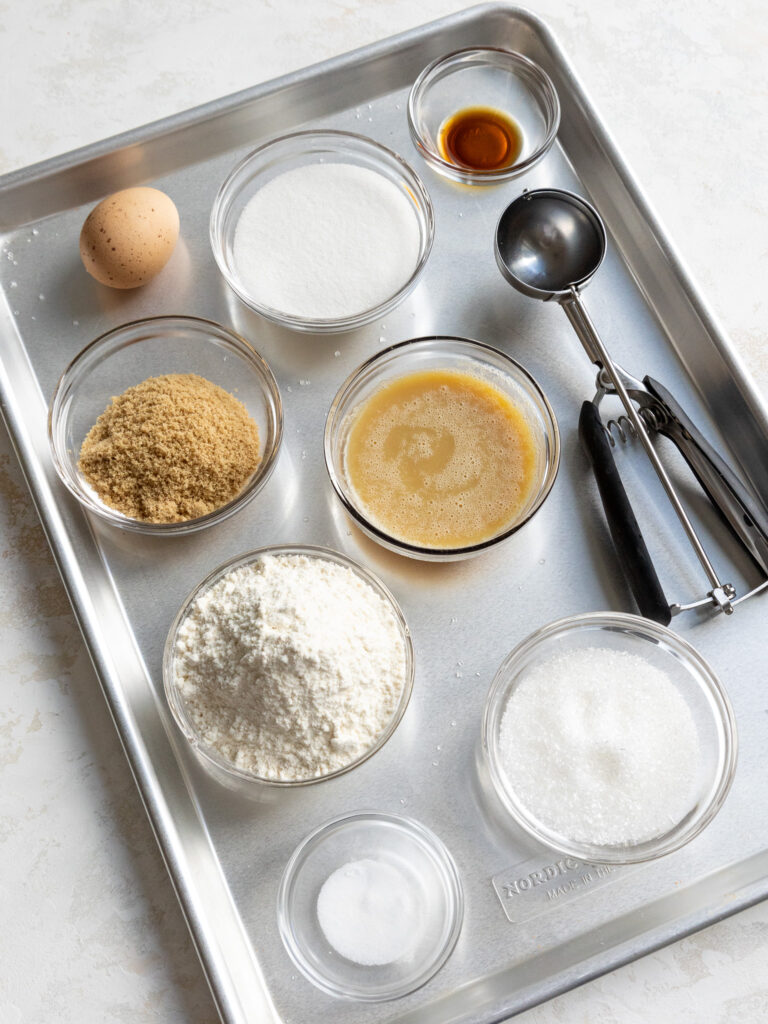 image of ingredients laid out to make brown butter sugar cookies.