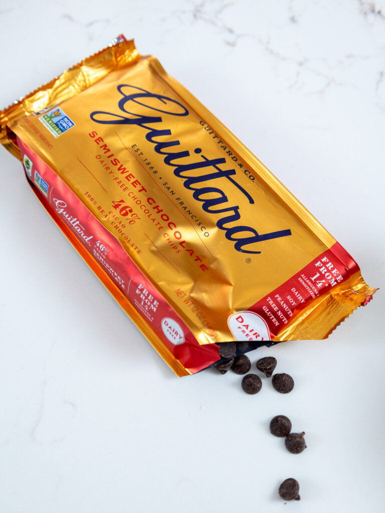 image of guittard semi-sweet chocolate chips in a bag