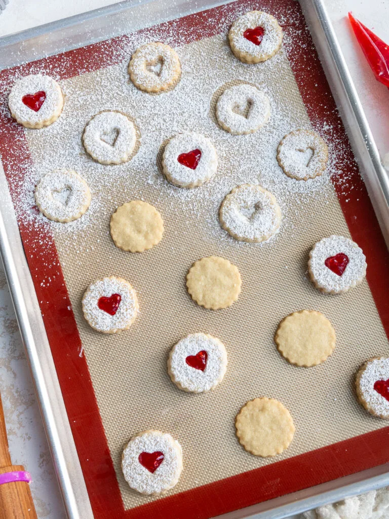 image of partially filled raspberry linzer cookies