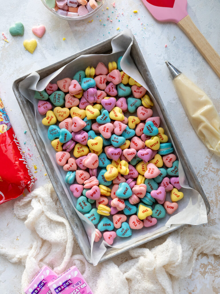 image of cute conversation heart macarons for valentine's day