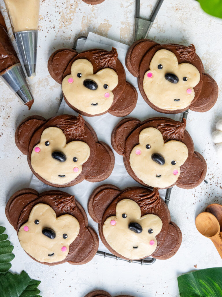 image of a cute monkey cookies decorated with buttercream frosting