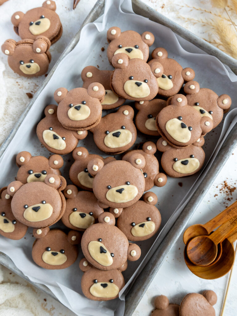 image of cute chocolate teddy bear macarons