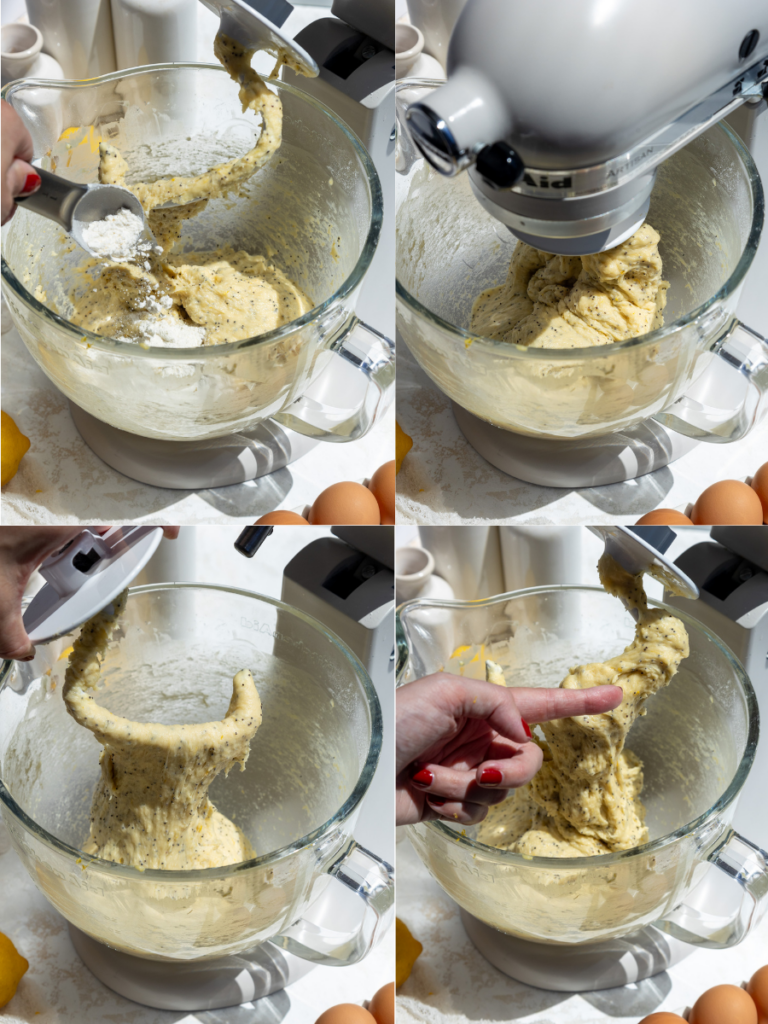 image of additional flour being added to dough to make lemon rolls