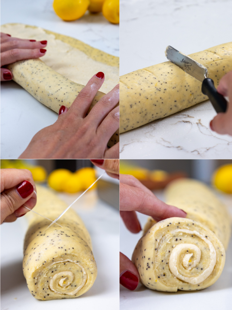 image of lemon rolls being rolled and cut