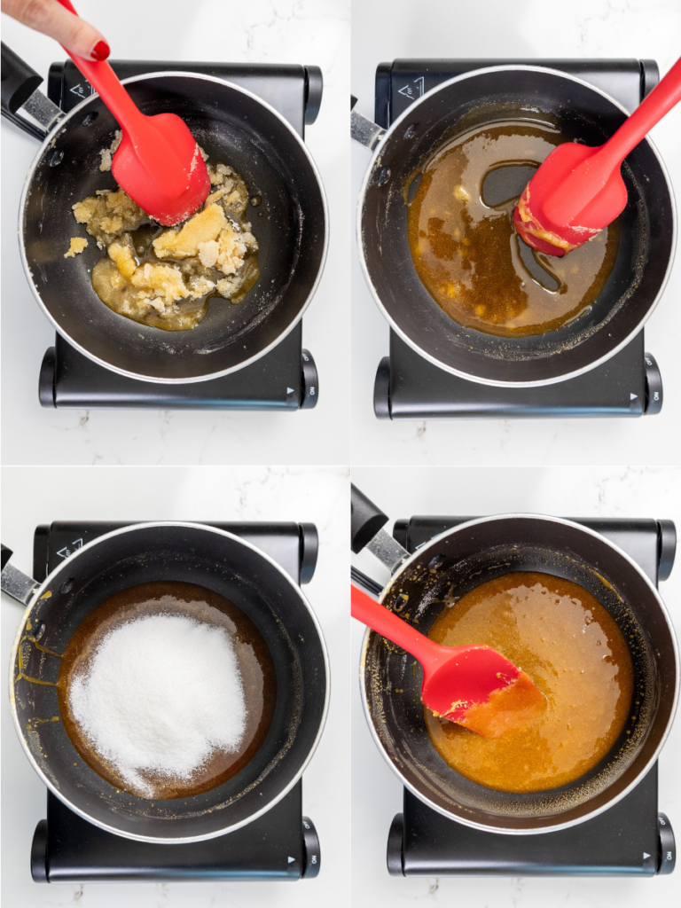 image of sugar being melted down to make homemade caramel