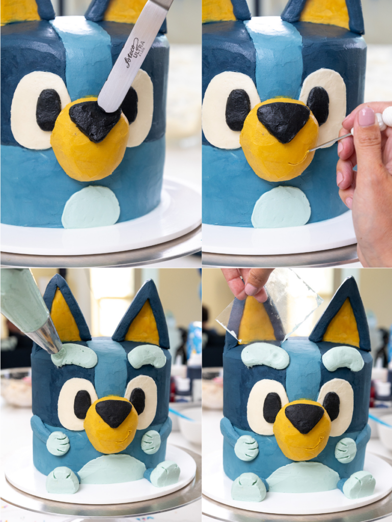 image of a Bluey cake being decorated with buttercream