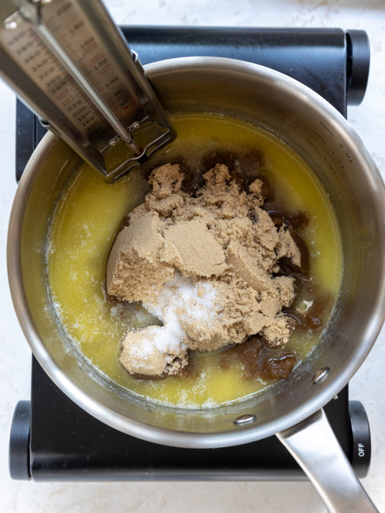 image of toffee being made in a heavy bottomed sauce pan