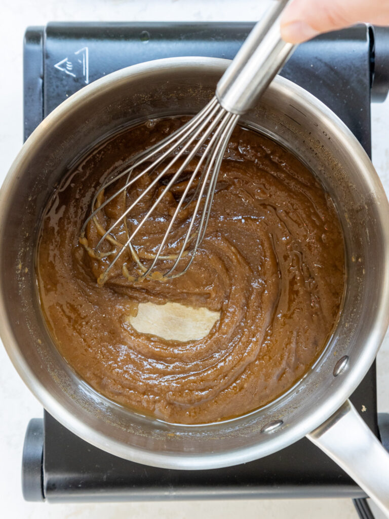 image of toffee being made in a heavy bottomed sauce pan