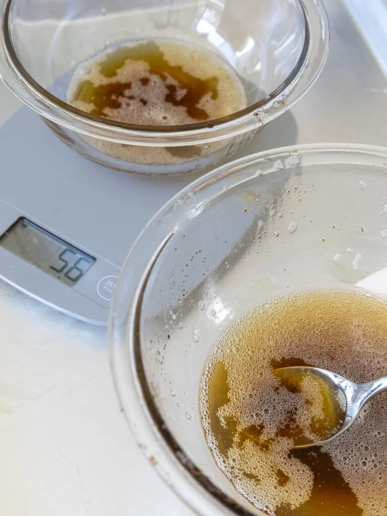 image of brown butter being divided between two glass bowls