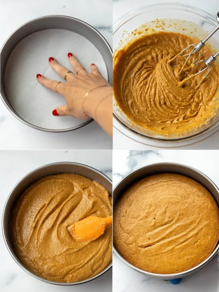 image of a pumpkin cake layer being made to make pumpkin cake pops