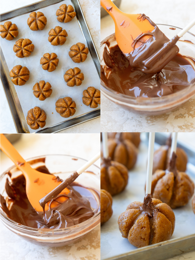 image of pumpkin shaped cake pops being shaped 