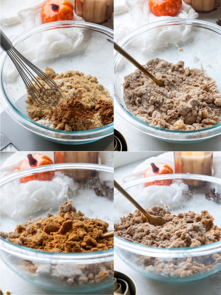 image of biscoff streusel being made in a glass bowl
