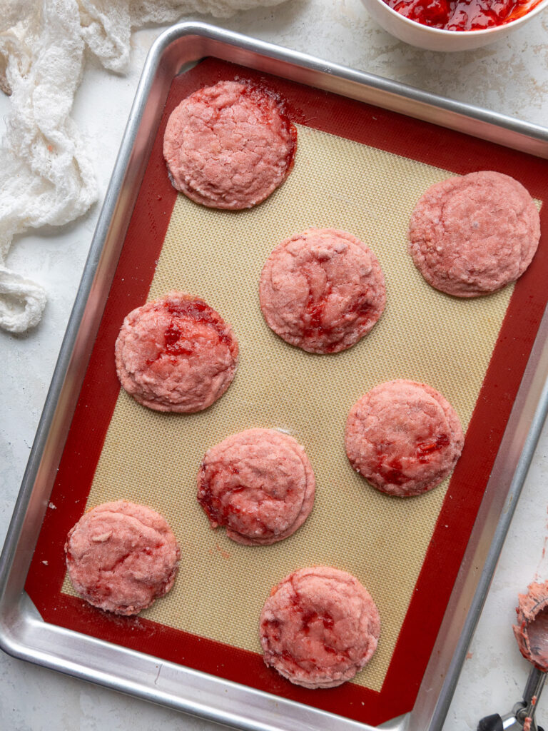 image of strawberry sugar cookies that have been marbled with strawberry reduction