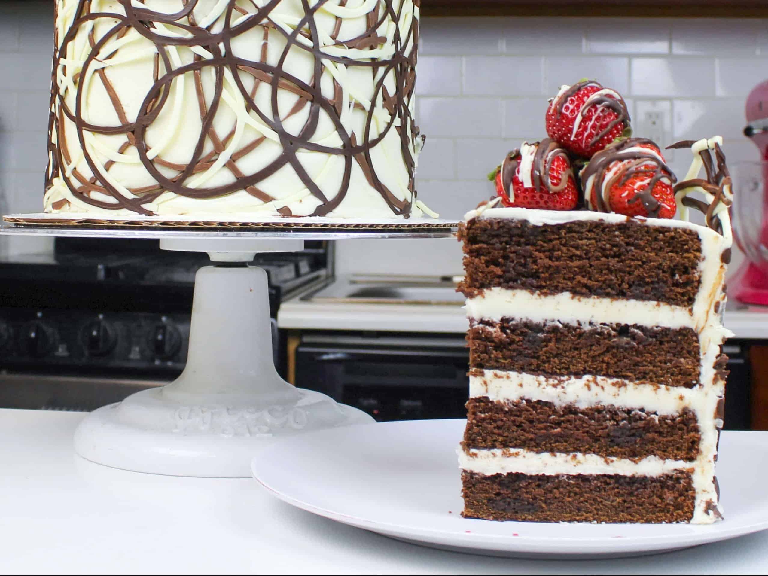 Photo of Chocolate Wrapped Cake With Chocolate Covered Strawberries