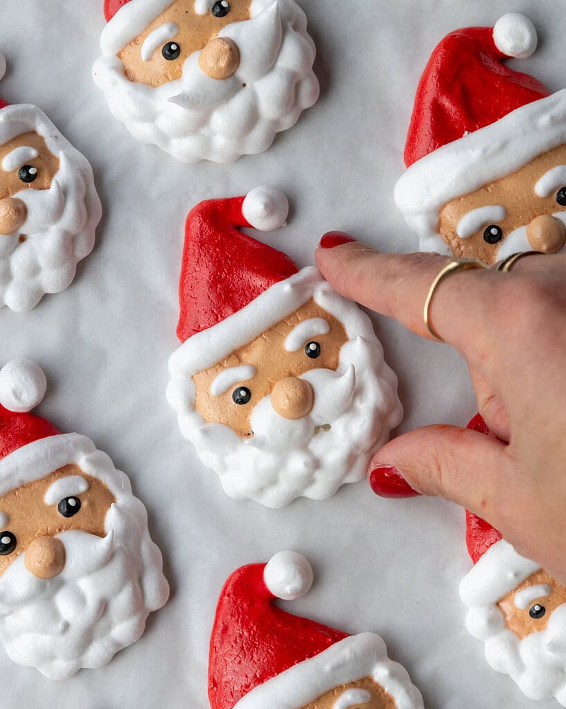 image of a santa meringue that's been made for a christmas cookie box