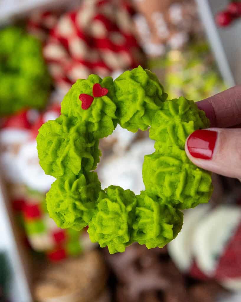 image of a butter cookie that's been piped into the shape of a wreath