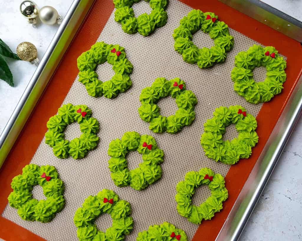 image of a butter cookie that's been piped into the shape of a wreath