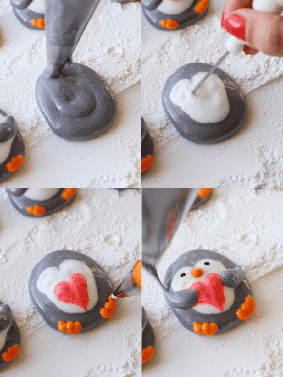 image of penguin marshmallows being piped step-by-step