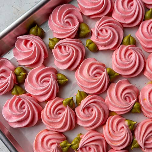 image of baked pink meringue roses