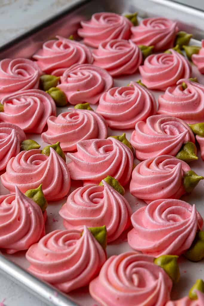 image of baked pink meringue roses