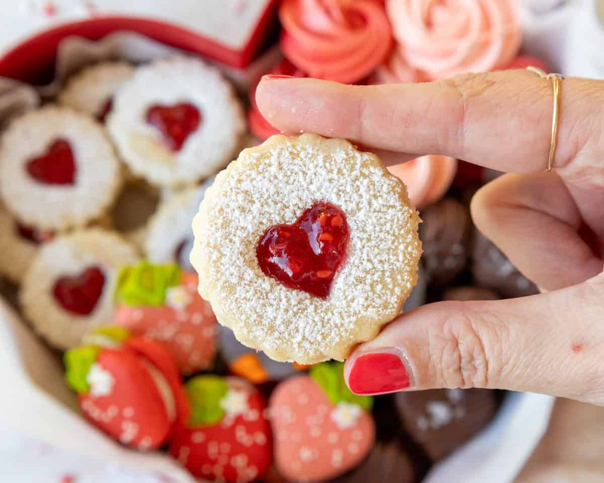 image of a raspberry linzer cookie