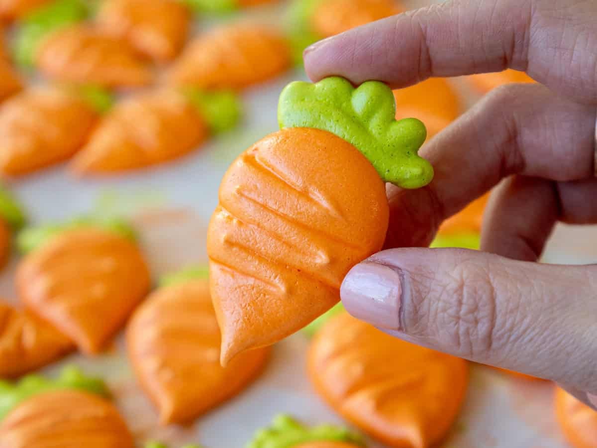 image of carrot meringues made for an Easter cookie box