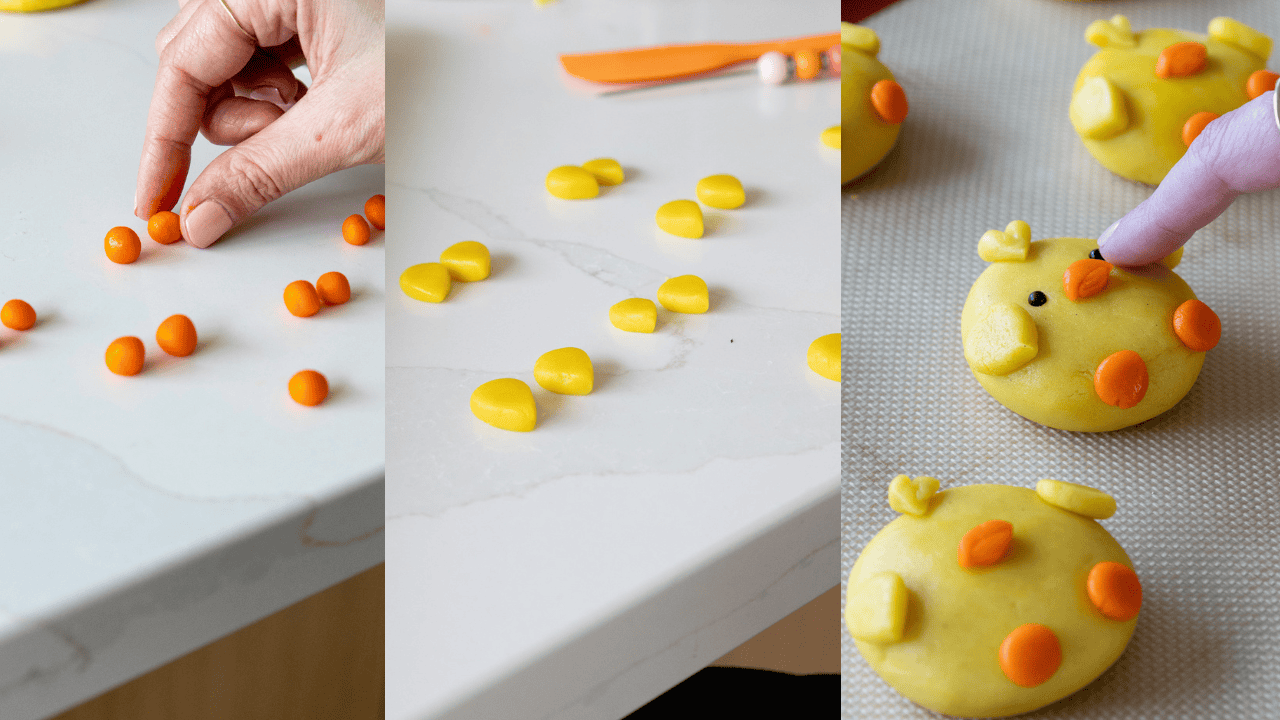 image of chick cookies being shaped and decorated with cookie dough