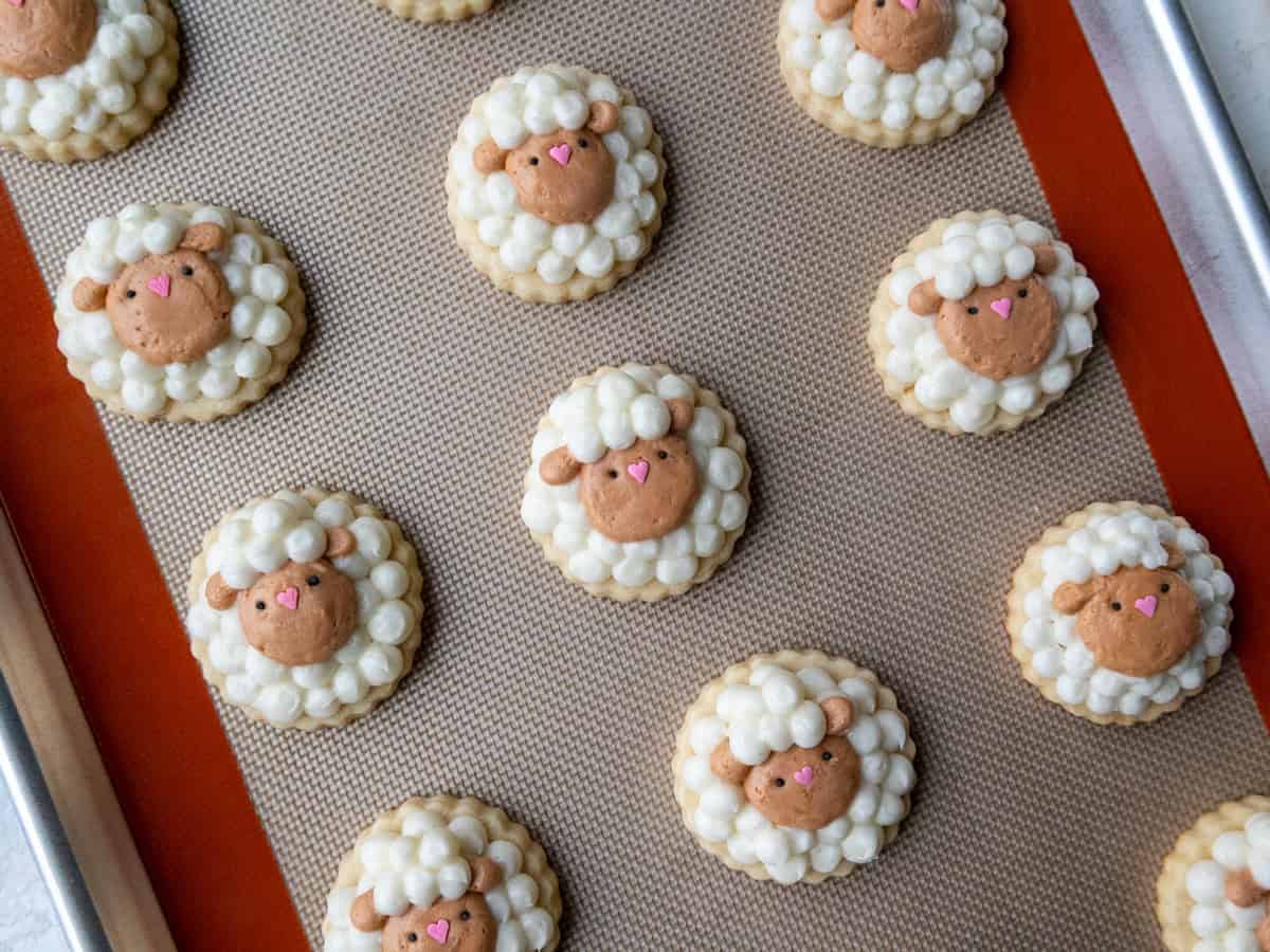 image of a cute easter sheep cookies that've been decorated with buttercream