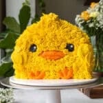 image of a cute Easter chick cake decorated with buttercream frosting
