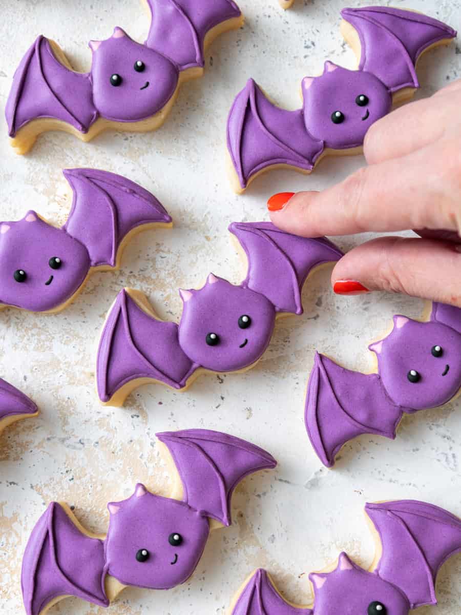 image of a cute bat cookie that's been decorated with royal icing