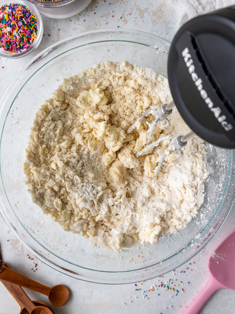 image of funfetti shortbread cookie dough being made